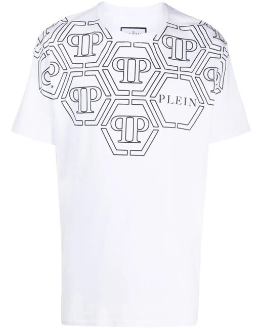 Philipp Plein White Ss Hexagon Round-Neck T-Shirt for men