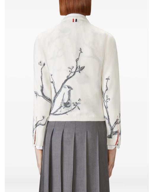 Thom Browne White Scenic Birds Intarsia Cashmere Cardigan