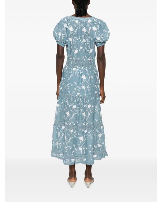 Alice + Olivia Blue Lace-Trim Floral-Print Maxi Dress