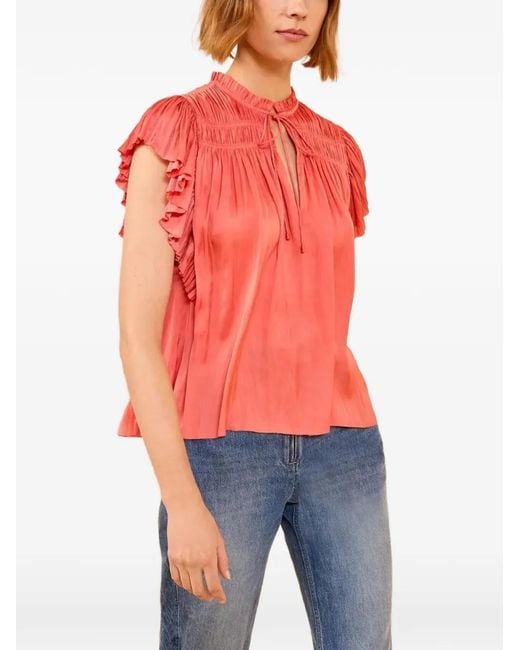 Ulla Johnson Red Agosta Flutter Sleeve Top
