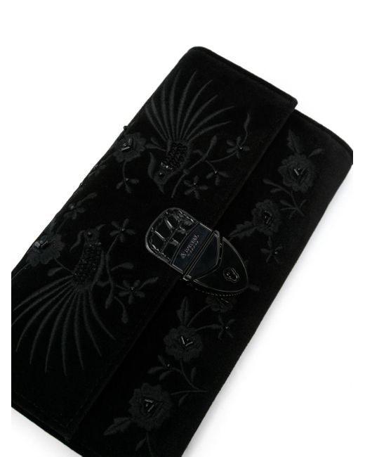 Aspinal Black Mayfair Floral-Embroidered Clutch