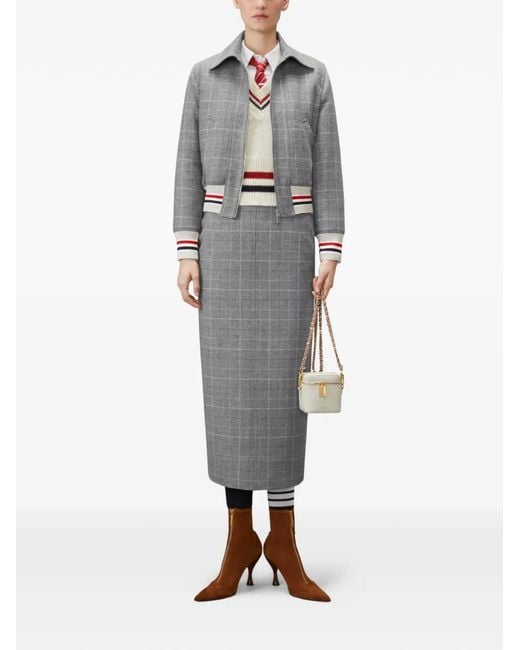 Thom Browne Gray Windowpane Houndstooth Tweed Jacket