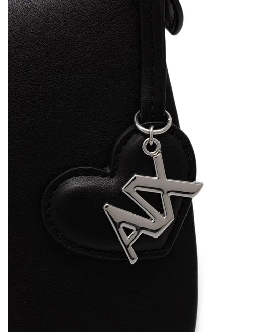 ARMANI EXCHANGE Black Braided-Handle Heart-Charm Shoulder Bag