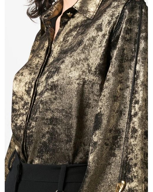 Roberto Cavalli Brown Metallic-Effect Balloon Sleeve Shirt