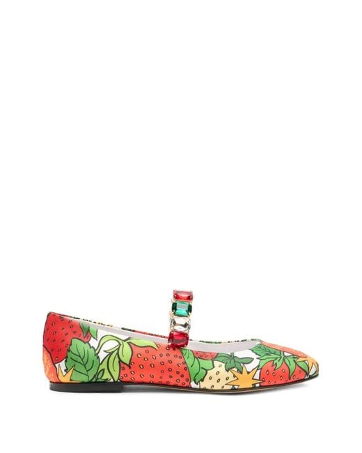 Casadei White X Enriquez Ballet Love Strawberries Crystal-Embellished Ballet Flats