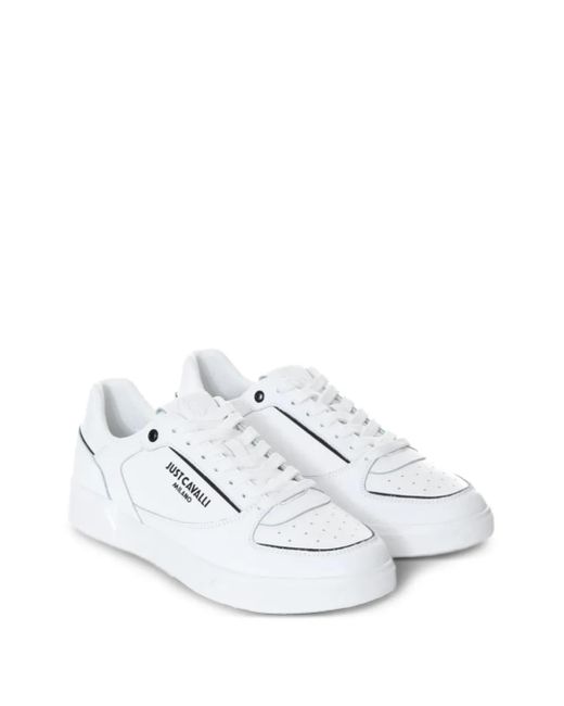 Just Cavalli White Logo-Print Sneakers for men