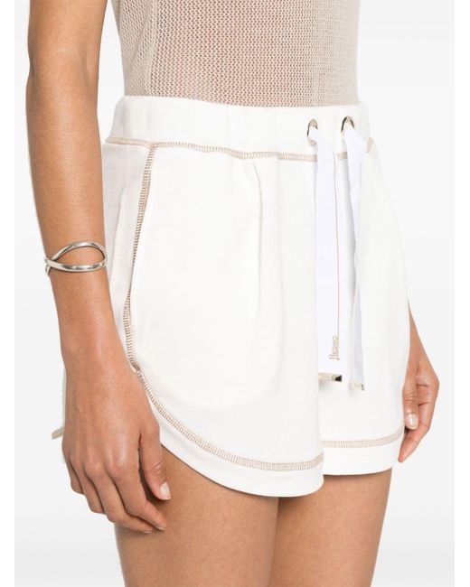 Herno White Contrast-stitching Cotton Shorts