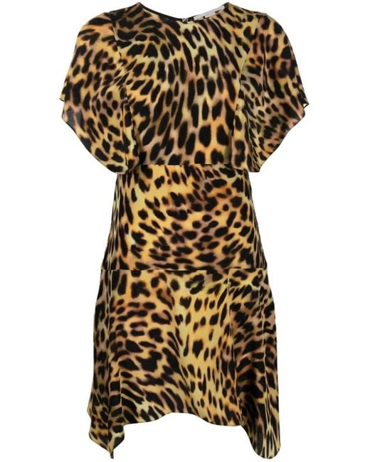 Stella McCartney Brown Leopard-Print Silk Flounce Dress