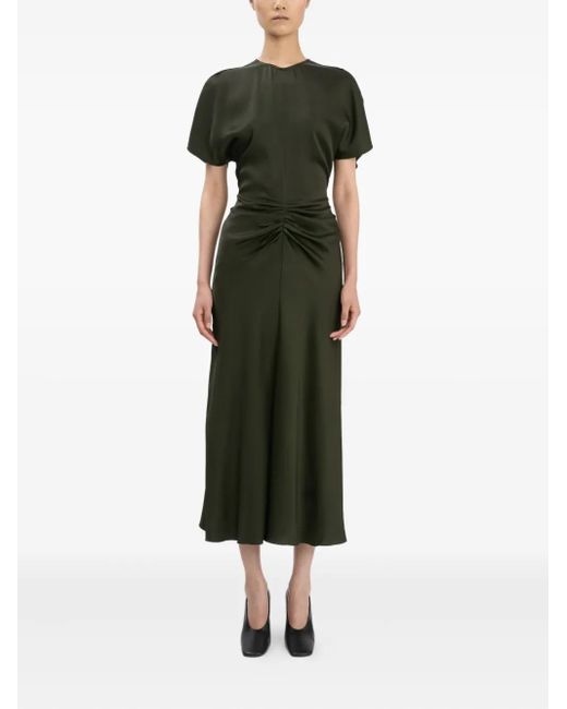 Victoria Beckham Black Gathered-Waist Midi Dress