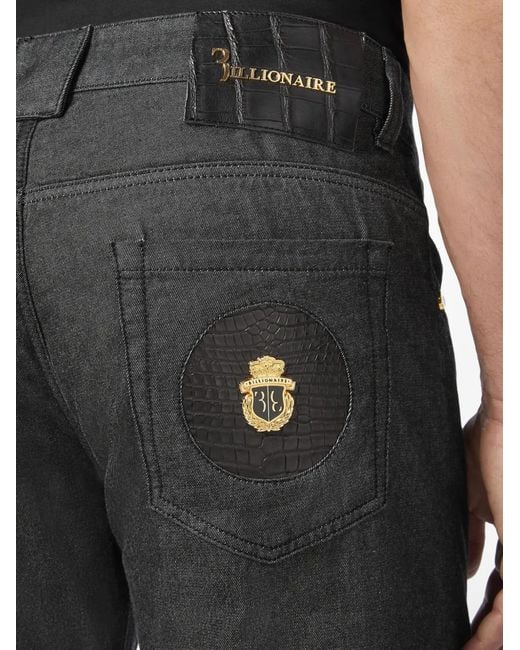 Billionaire Gray Logo-Plaque Regular-Fit Jeans for men