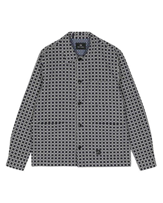 PS by Paul Smith Gray Geometric-pattern Cotton Shirt for men