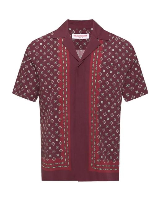 Orlebar Brown Red Maitan Luminis Border Geometric-Patterned Shirt for men