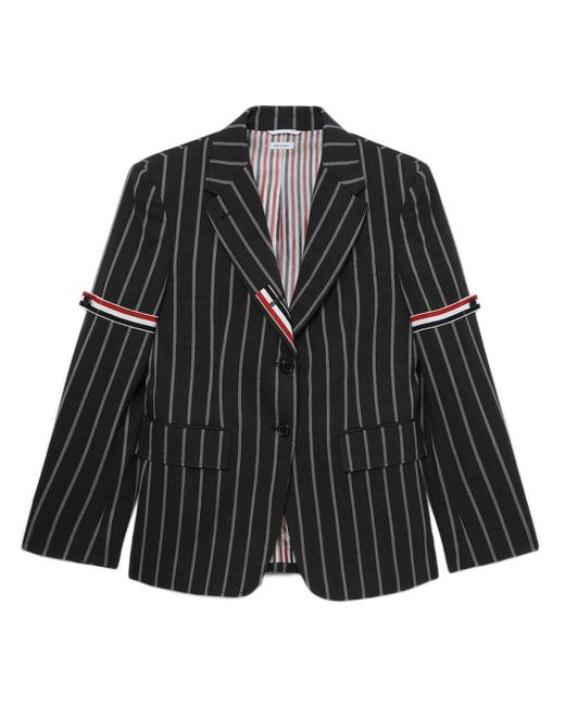 Thom Browne Black Rwb-stripe Pinstripe Wool Blazer