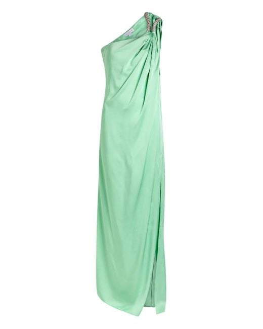 Stella McCartney Green Crystal-Embellished One-Shoulder Satin Gown