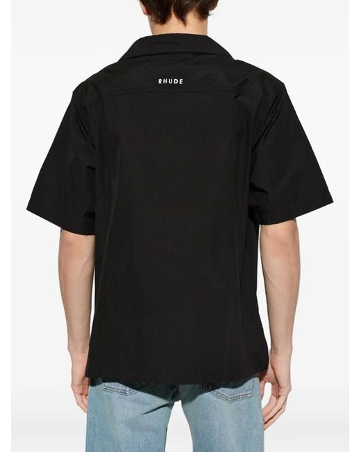 Rhude Black Short-Sleeve Embroidered Shirt for men