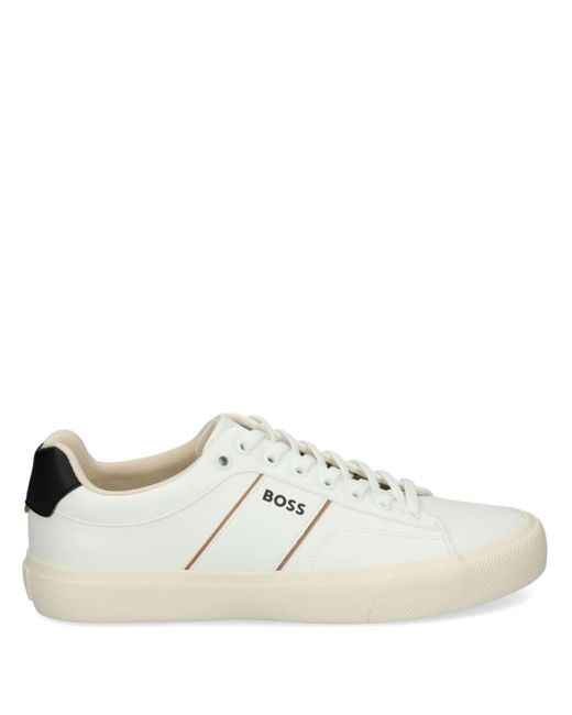 Boss White Logo-print Faux-leather Sneakers for men