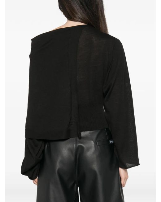 Rick Owens Black Asymmetric Draped Sweater