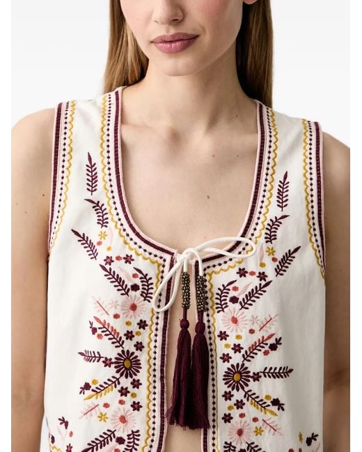 Pedro Del Hierro Madrid White Embroidered Tassel-Detail Top