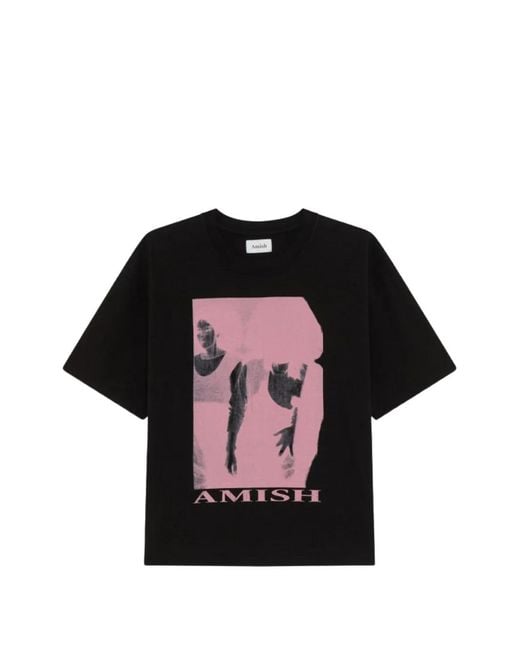 AMISH Black Graphic-Print Loose-Fit T-Shirt for men