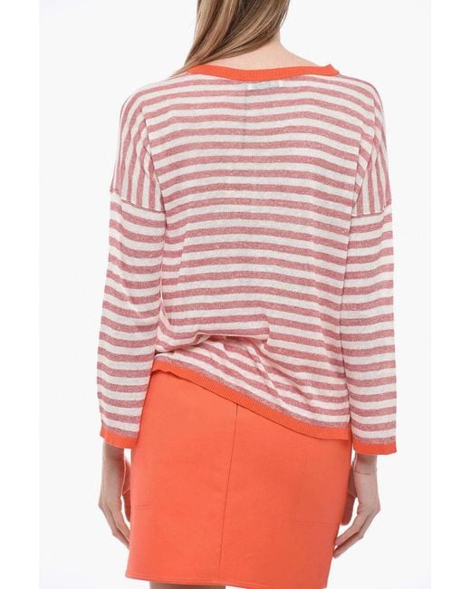 Whyci Red Striped V-Neck Sweater