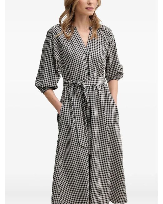 Barbour Gray Gingham Belted Midi Dress