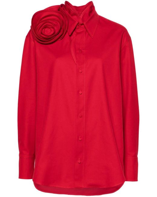 Valentino Garavani Red Floral-appliqué Poplin Shirt