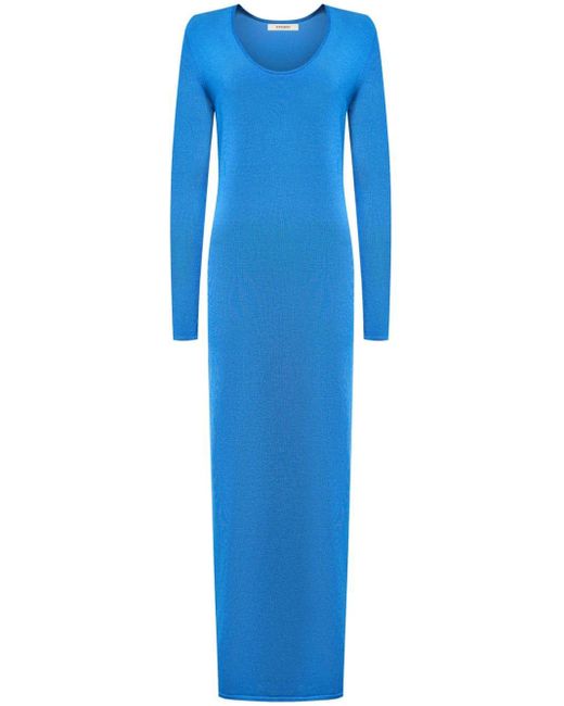 12 STOREEZ Blue Long-sleeve Fine-knit Maxi Dress