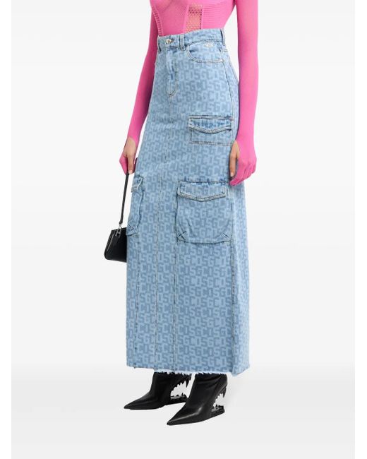 Gcds Blue Monogram Denim Skirt