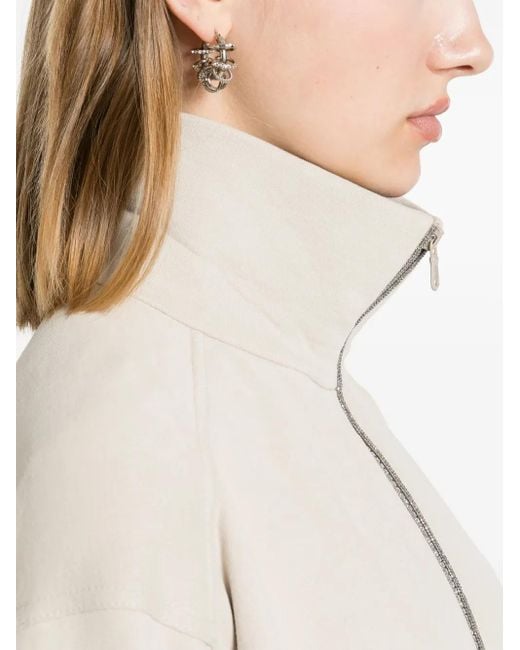 Felpa Monili Con Zip di Brunello Cucinelli in Natural