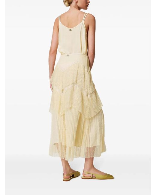 Twinset Maxi-Plooirok Met Tule in het Natural