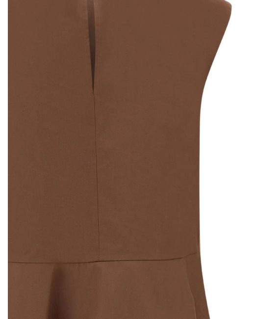 Kaos Brown Asymmetric Ruffled Sleeveless Blouse