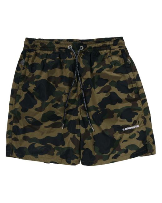 A Bathing Ape Black Camouflage-print Embroidered-logo Shorts for men