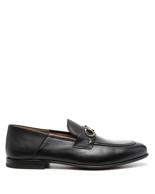 Ferragamo Black Gancini Leather Loafers for men
