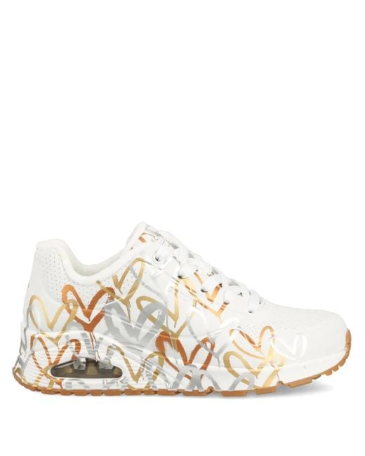 Skechers White X Jgoldcrown Uno Loving Love Heart-Print Sneakers