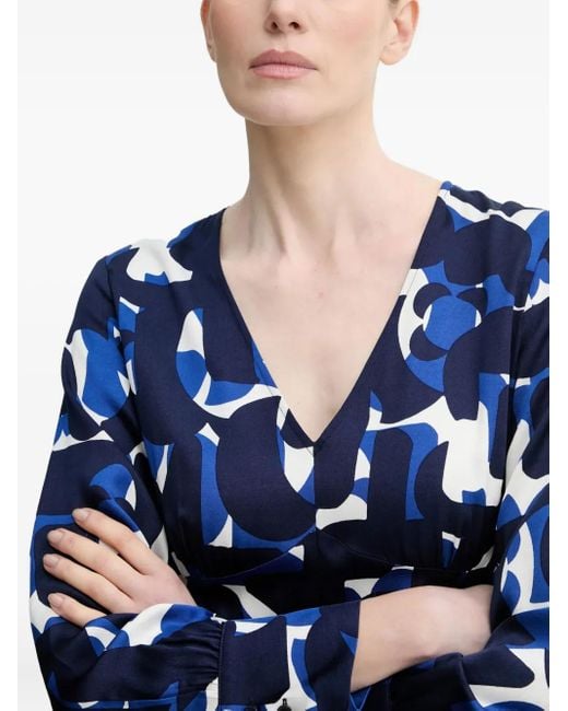 Marc O' Polo Blue Abstract-Print V-Neck Midi Dress