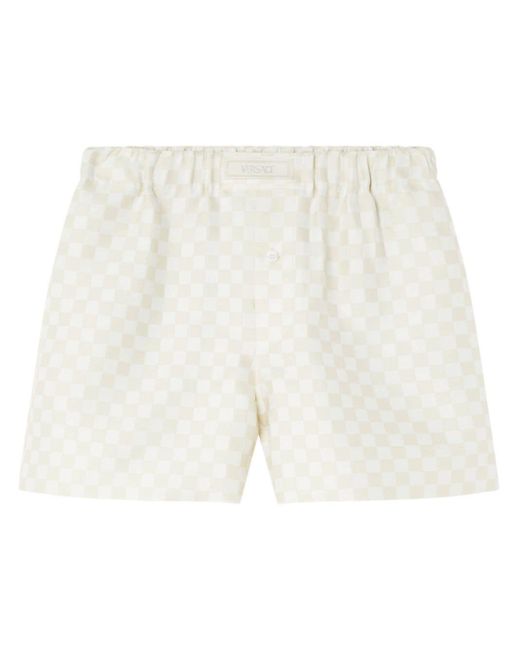 Versace White Logo-appliqué Checked Shorts for men