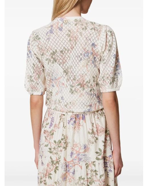 Twinset Natural Floral-Jacquard Cardigan