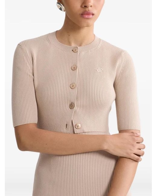 Patou Natural Ruffled Knitted Midi Fitted Dress