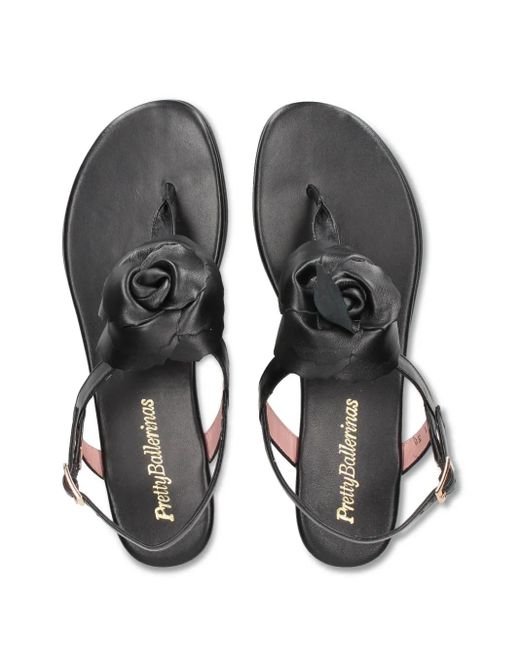Pretty Ballerinas Black Flower-Detailing Sandals