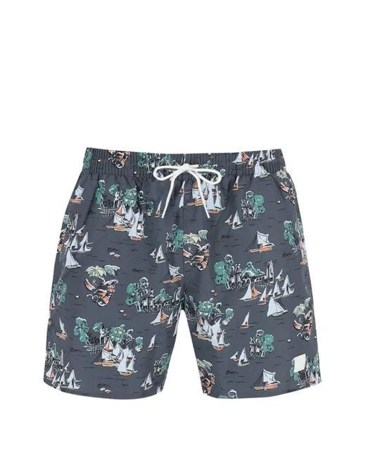 Boss Blue Printed Piranha Swim Shorts for men