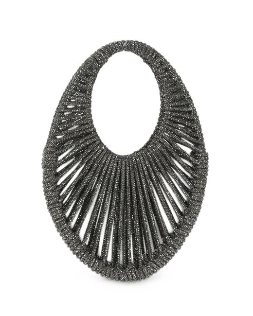 HIBOURAMA Black Juliet Woven Crystal-Embellished Tote Bag
