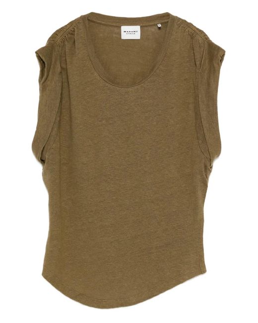Isabel Marant ギャザースリーブ リネントップ Green