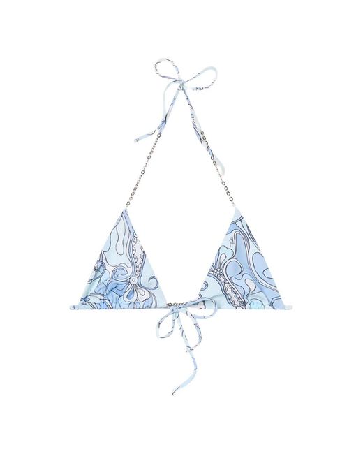 Emilio Pucci Blue Orchidee-Print Triangle Bikini Top