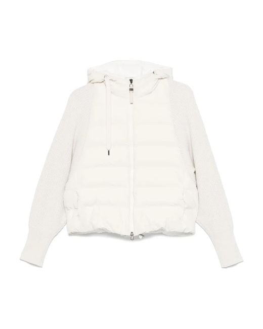 Brunello Cucinelli White Hooded Down Jacket