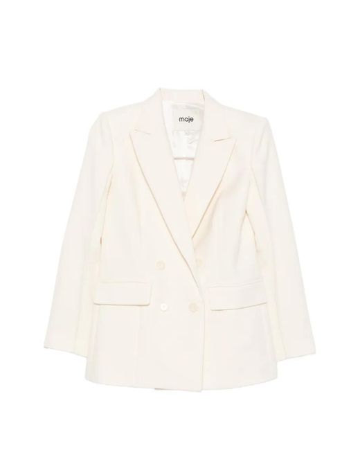Maje White Double-Breasted Peak-Lapel Blazer