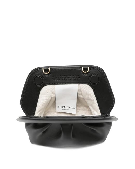 THEMOIRÈ Black Small Bios Ruched-Top Clutch Bag