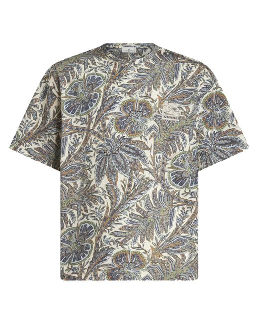 Etro Gray Paisley-Print Cotton T-Shirt for men