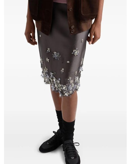 Prada Midi-Rok Met Borduurwerk in het Black