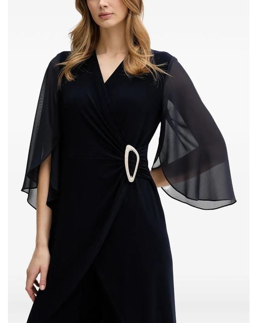 Joseph Ribkoff Blue Chiffon-Sleeve Embellished Jumpsuit