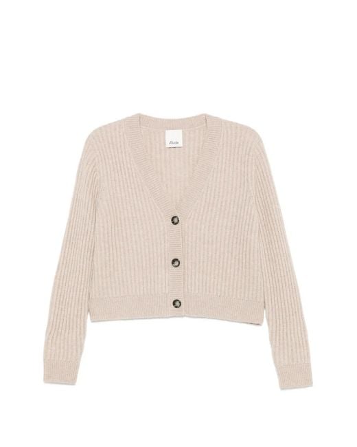 Allude Natural Cardigan En Maille Nervurée À Col V